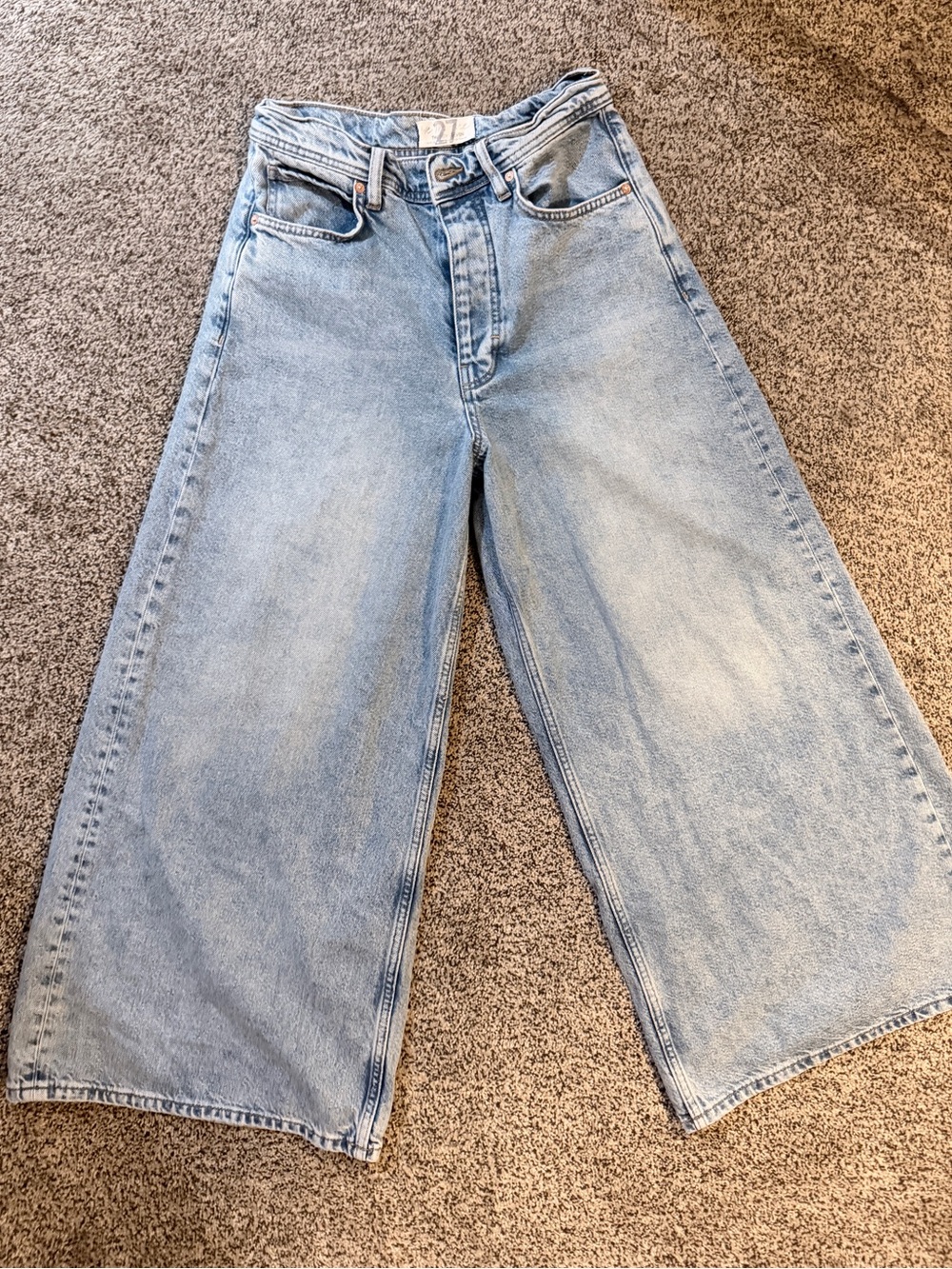 Free People Light Blue High-Rise Wide Leg Jeans